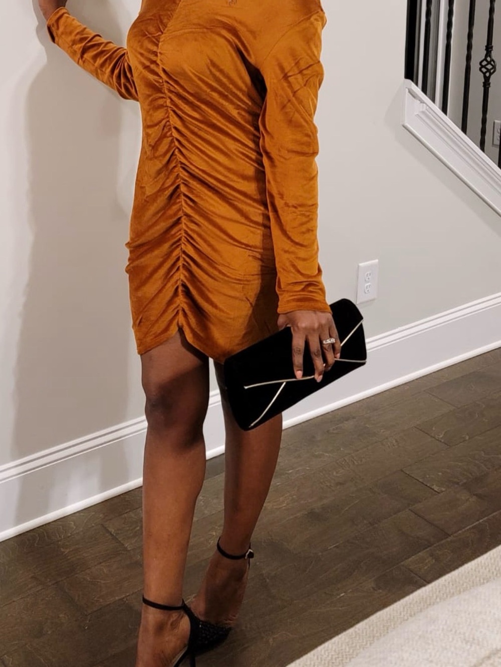 Derek Heart Rust Ruched Long-Sleeve Mini Dress